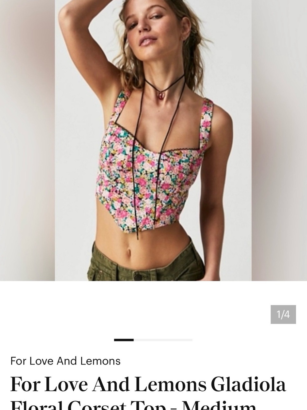 For Love And Lemons Pink Multi Floral Corset Crop Top